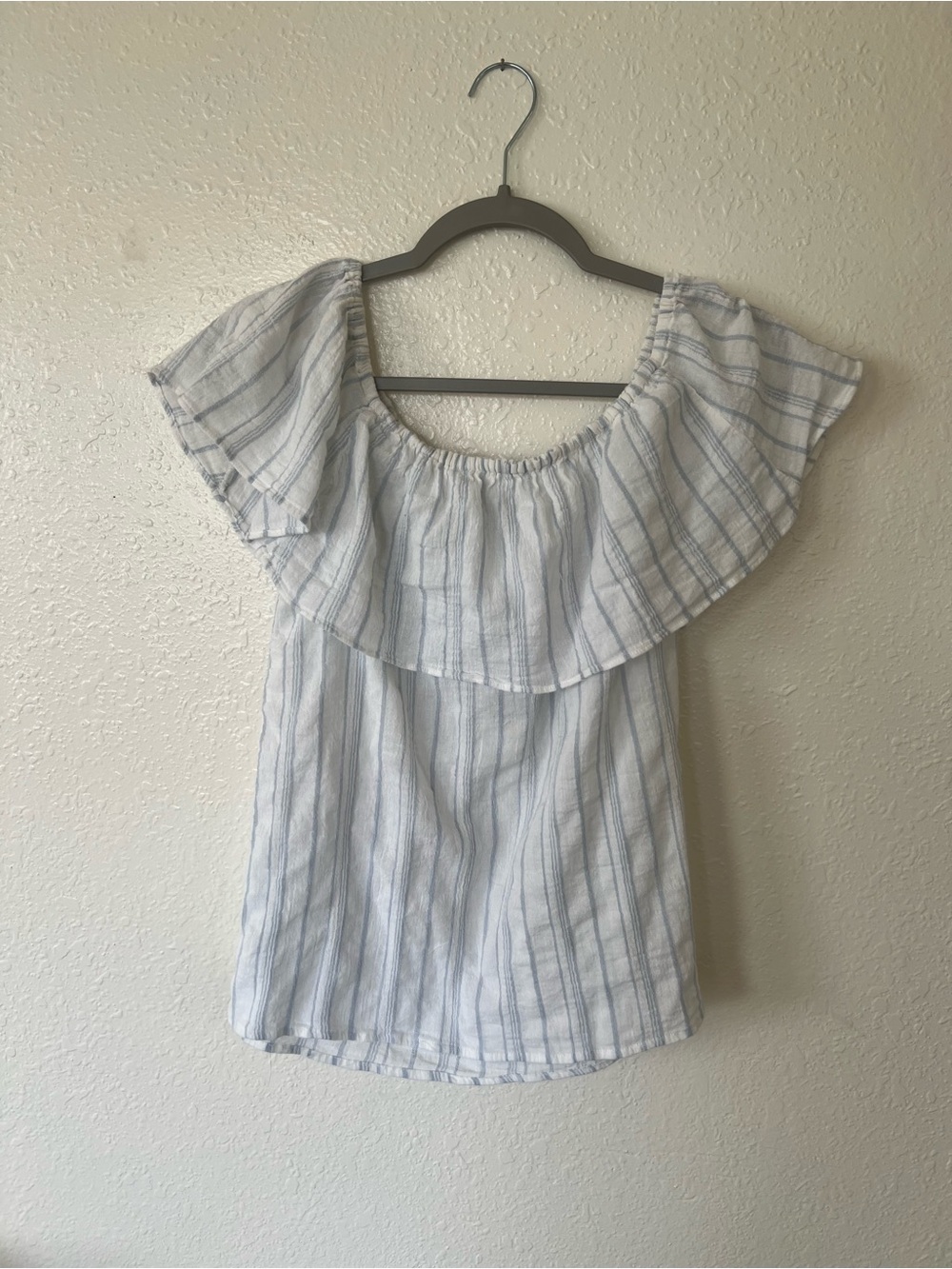 Sanctuary Light Blue Striped Off-Shoulder Ruffle Women's Top Small Medium